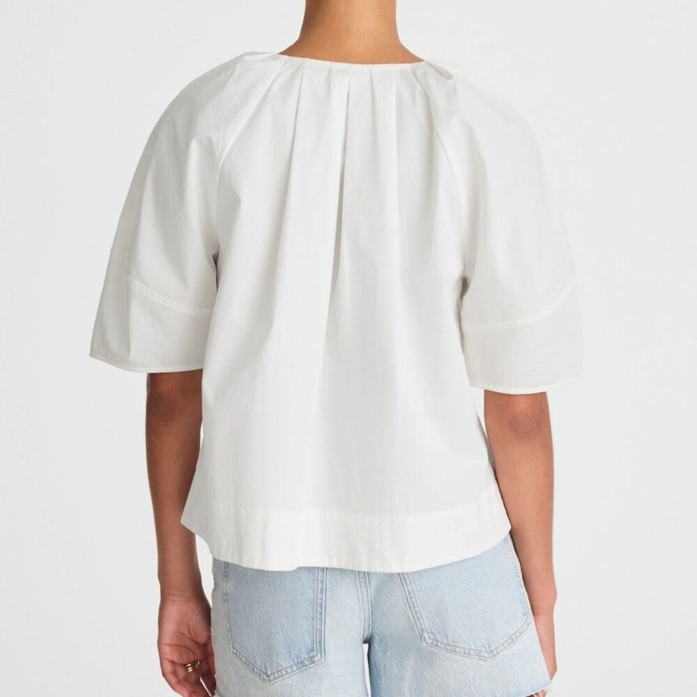 NWT Madewell Women's Sz S White Poplin Lace-Up Top Balloon Sleeves Lightweight - Picture 3 of 10